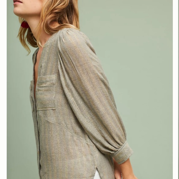 ANTHROPOLOGIE Itzel Metallic Buttondown Top by Akemi+Kin - Size 12 - Picture 4 of 16
